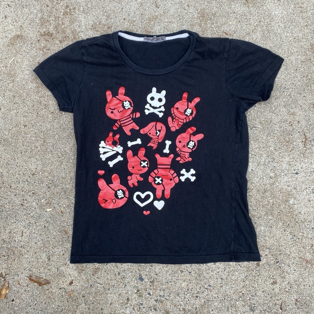 X-Girl Tee Shirt Large Black Skull Bunny Emo Goth Riot Grrrl Sonic Youth